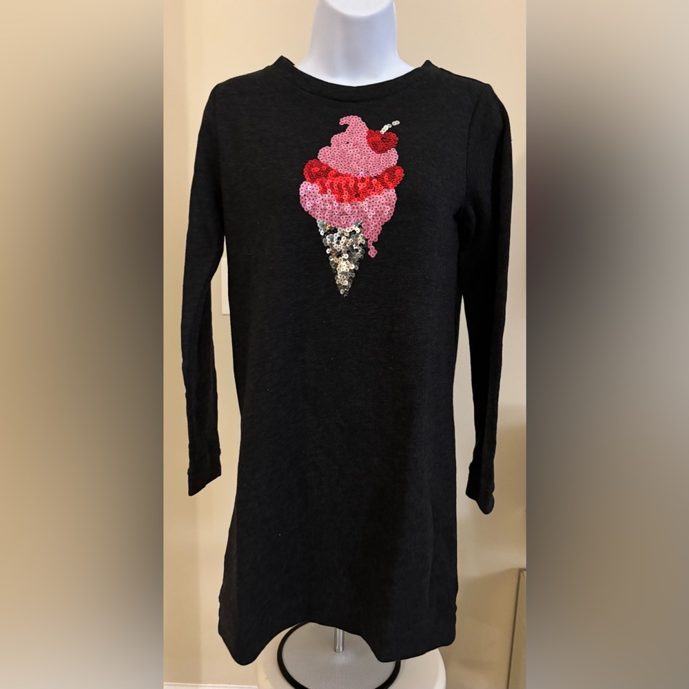Gymboree Black Dress with Sequin Ice Cream Design